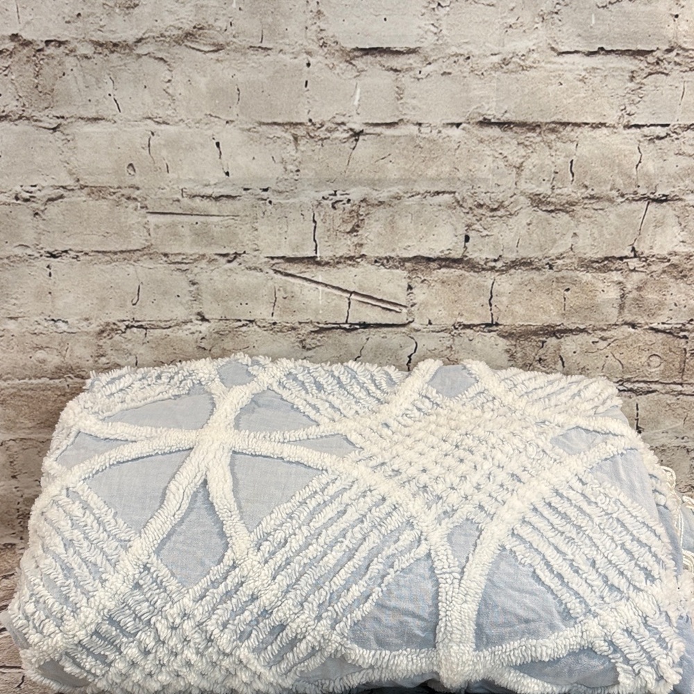 Vintage Blue and White Chenille Bedspread; 1950s- 1960s